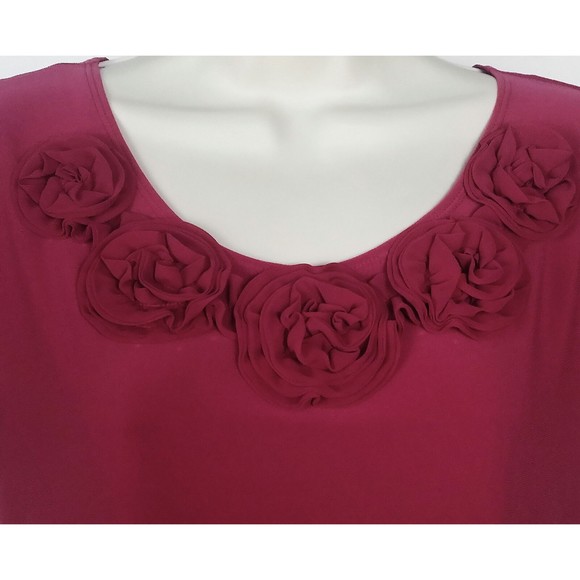Elementz Womens Shirt Small S Rosette Floral Short Sleeve Dark Pink Stretch Euc - Picture 3 of 8
